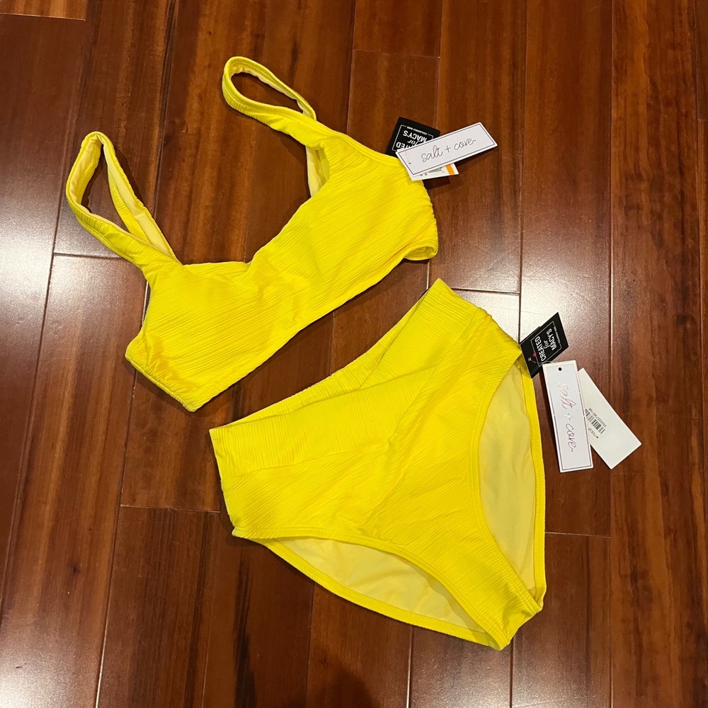 Salt + Cove Yellow Bikini Set Swim Ribbed High Waist New Size S Top XS Bottom